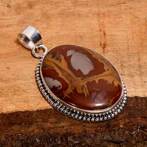 Colgante ovalado de jaspe Noreena en plata de ley 925, estilo bohemio, hecho a mano, joyería con piedras preciosas, regalo para ella. - Product Image 6