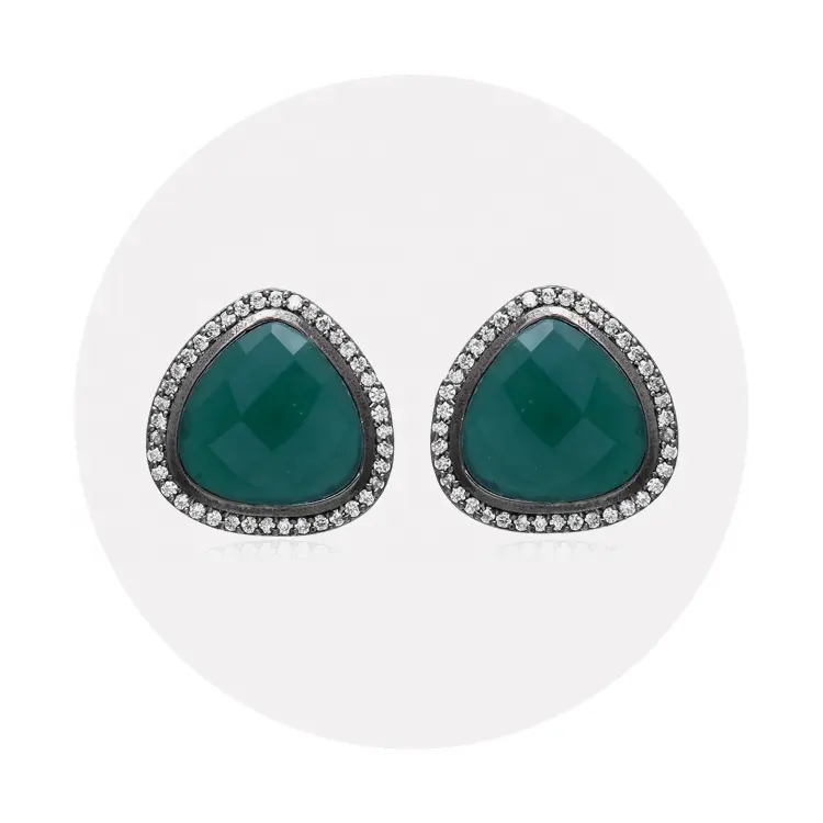Indian Party Wear Stud Earrings in Antique Finishing With Emerald Green Stone Designer Earrings Jewelry