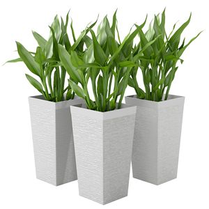 Set di 3 Fioriere da Esterno Bianche da 22,8 Pollici con Finitura Effetto Pietra, Ruote, Design Conico Impilabile e Foro di Drenaggio per Fiori e Piante - Product Image 1