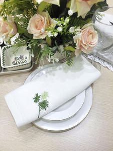 Servilletas de Lino Bordadas Personalizadas al por Mayor con Hojas de Palma, Servilletas de Tela con Dobladillo para Eventos en el Hogar y Bodas - Product Image 5