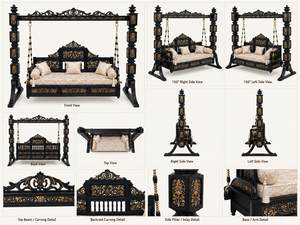 Jhula en teck massif fait main pour intérieur, sculptée à la main, pliable, avec support en bois massif artisanal - Product Image 6