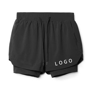 Shorts cargo noirs unis pour hommes avec logo blanc sur le bas, taille mi-haute athlétique, fermeture élastique, tissu tricoté respirant, 86 % polyester - Product Image 2