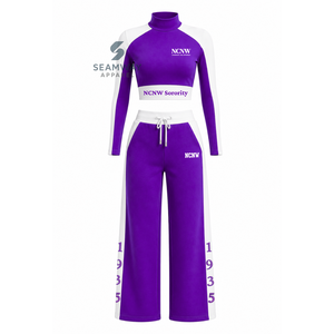 Conjunto Deportivo NCNW para Mujer, Bloques de Color, Top Corto de Cuello Alto, Pantalones Holgados con Cordón, Ropa Deportiva - Product Image 1