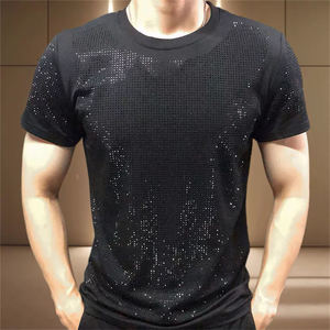Camiseta de Manga Corta para Hombre con Estampado Brillante, Cuello Redondo, Corte Ajustado, Transpirable, Estilo Urbano, Diseño de Puntos, Blanca, Poliéster - Product Image 4