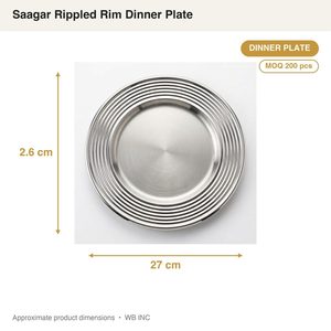 Handmade SS304 27 cm Satin Finish Dinner <b>Plate</b> with Nine Ripples Rippled Rim Well Mirror-for Home <b>Decor</b> Hotels Weddings - Product Image 4