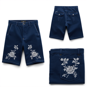 Pantalones Cortos de Gamuza Bordados Azul Marino para Hombre, Estilo Casual Premium, OEM ODM - Product Image 2