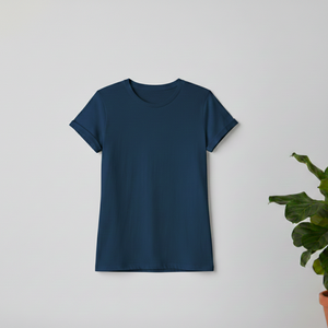 T-shirt d'été premium bleu marine à manches courtes avec col rond, séchage rapide et respirant, tissu écologique 100 grammes pour femme - Product Image 2