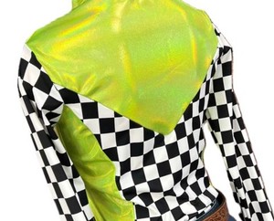 Camisa de rodeo verde neón para mujer, estilo ecuestre occidental, top de espectáculo, patrón sólido, tela elástica brillante - Product Image 5
