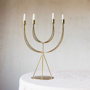 Beautiful antique brass five arm <b>candelabra</b> showcasing a detailed floral rose vine design, available at wholesale prices. - Product Image 4