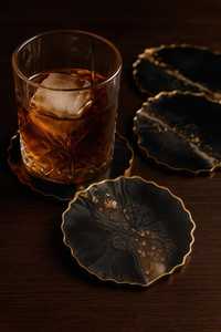 Handmade Smoky Black And Gold Leaf Resin Round Coasters Gold Edge Tea Coaster For Hotel & Restaurant Home Deco Use By UO INDIA - Product Image 2