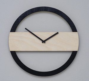 Minimalist Round Wood <b>Wall</b> <b>Clock</b> Analog Quartz <b>Silent</b> Black Frame for Living Room - Product Image 1