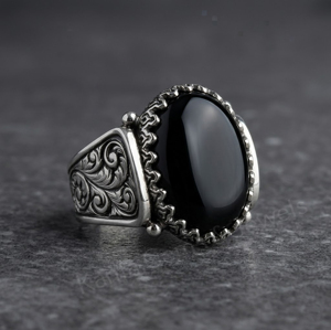 Anillo de Plata de Ley 925 con Baño de Rodio, con Gema de Ónix Negro Ovalado de 10x14mm, Estilo Vintage, Unisex, el Más Vendido, para Aniversario - Product Image 1