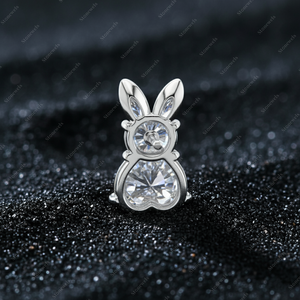 Diamond Bunny Shape <b>Stud</b> Earrings, Adorable Rabbit Ear <b>Studs</b> - Product Image 4