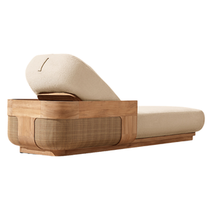 Tumbona de Lujo de Madera de Teca Tropical con Reposabrazos de Ratán, Elegante Tumbona para Tomar el Sol, Muebles de Exterior Premium para Villas y Resorts - Product Image 5