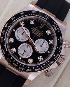 Montre chronographe automatique mécanique de luxe en or rose pour homme, cadran en cristal saphir, bracelet en caoutchouc noir, accents de diamants - Product Image 3