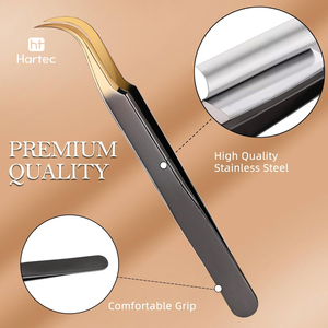 New Trendy High-End Custom Logo Tweezer Set, Gradient Gold and Black Finish, Durable Stainless Steel Lash Extension Tools - Product Image 5