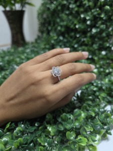 2.44CT Lab Grown Diamond Engagement Party Anniversary <b>Ring</b> 14K Yellow Gold Rhodium Plated Double Band Halo - Product Image 5