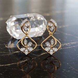 Boucles d'oreilles clous rondes à motif floral et diamants - Product Image 4