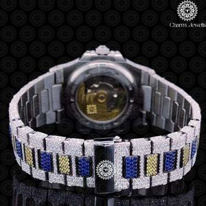 Montre de luxe Charm_Jewells en acier inoxydable, boîtier carré de 40 mm, lunette en cristal rouge, mouvement mécanique analogique, mode masculine, 10 bars - Product Image 2