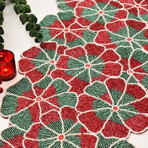 Handmade Christmas Flower Table <b>Runner</b> Red <b>Green</b> Fabric Mats Decorative Holiday Table Mat - Product Image 1