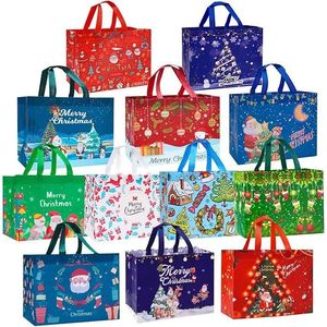 Heetobcos Set di 12 Grandi Borse Riutilizzabili in Tessuto Non Tessuto per Shopping Natalizio e Capodanno, Ideali per Regali di Natale - Product Image 1