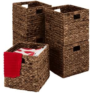 Whitewash Water Hyacinth Storage <b>Basket</b> Handwoven Organizer <b>Basket</b> <b>Cube</b> <b>Basket</b> Minimal Hamper For Shelf Closet And Living Room - Product Image 5