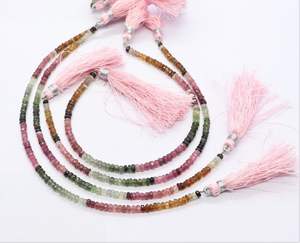 Cuentas facetadas de turmalina natural multicolor de 3-3.5 mm, cuentas sueltas de turmalina sandía para la fabricación de joyería, suministros a granel, 8 pulgadas. - Product Image 1