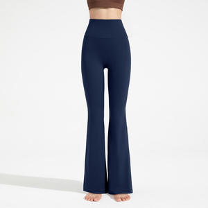 Women High Waist <b>Flared</b> <b>Leggings</b> Full Length Solid Navy Blue Breathable Knitted Sport Wear Casual Style All Seasons - Product Image 1