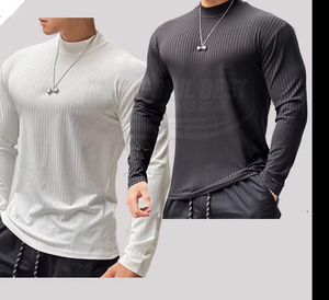 T-shirt de sport pour homme en coton uni, décontracté, à manches régulières, pour l'entraînement, élastique, respirant, séchage rapide, avec fermeture éclair sur le devant - Product Image 1