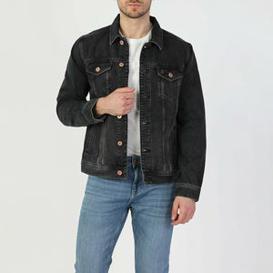 Vestes en jean bleu personnalisées avec logo pour homme et garçon, streetwear décontracté respirant avec fermeture à boutons, veste d'hiver pour homme - Product Image 1