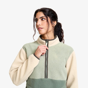 Veste polaire pour femme à demi-zip personnalisée OEM de haute qualité, col montant, chaude pour l'hiver, en polyester recyclé, style Sherpa - Product Image 5