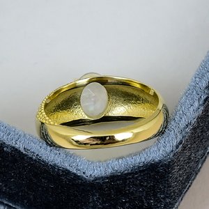 Oval Cut Rainbow <b>Moonstone</b> <b>Ring</b> Solid 925 Sterling Silver <b>Ring</b> Yellow Gold Plated Textured Band Engagement <b>Ring</b> For Women - Product Image 4