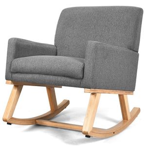 Sedia a Dondolo Moderna Nordica Imbottita con Base in Legno Massello, Poltrona Ecologica in PU per Soggiorno - Product Image 1
