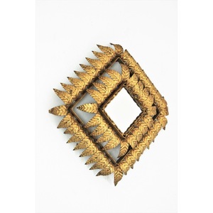 Art Deco Metal <b>Wall</b> Mirror With <b>Leaf</b> Pattern Framed <b>Decorative</b> Handmade Design - Product Image 1