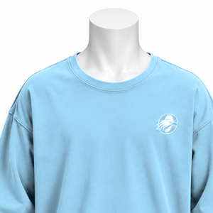 Camiseta de Manga Larga Oversize de Algodón Azul Cielo con Efecto Lavado Vintage, Hombros Caídos, Estilo Casual Urbano, Top Holgado - Product Image 3