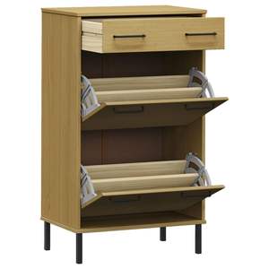 Grand porte-chaussures en bois de pin massif brun et métal - Product Image 5