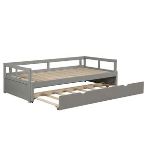 Letto a giorno in legno con letto estraibile per bambini, colore grigio - Product Image 3