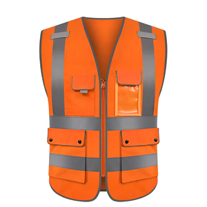 Venta caliente construcción trabajo seguridad bombardero chaqueta alta visibilidad reflectante algodón manga menos chaleco chaqueta con cierre de cremallera - Product Image 2