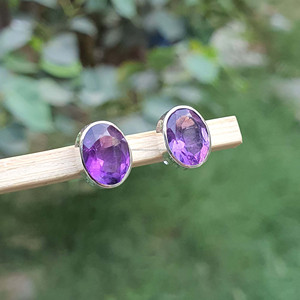 Handmade African Amethyst <b>Sterling</b> <b>Silver</b> <b>Stud</b> Earrings Women's Trendy Unique Birthstone Jewelry Perfect Wedding Christmas Party - Product Image 3