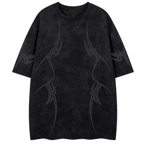 Camiseta Oversize de Algodón 100% de Alto Gramaje, Tejido Transpirable, Antiarrugas, con Efecto Desgastado y Lavado Ácido, Estilo Urbano, Venta al por Mayor, Estampado Serigrafiado - Product Image 1