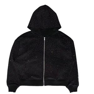 Men Rhinestone Hoodie Heavyweight Full <b>Zip</b> Oversized Thick 500 GSM Custom Unisex OEM - Product Image 1