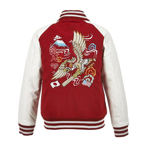 Veste universitaire rouge et blanche pour homme, logo d'aigle brodé, style preppy, col rabattu, coupe classique, vêtement d'automne - Product Image 6