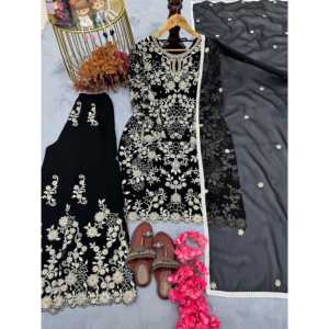 Conjunto de traje de mujer Heavy Faux Georgette Pure Top Plazzo & Dupatta para ropa de fiesta - Product Image 5