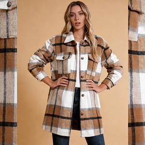 Oferta en Temu: Chaqueta a cuadros para mujer, estilo casual, manga larga, con botones, bolsillos, estilo oversized, para otoño e invierno. - Product Image 1