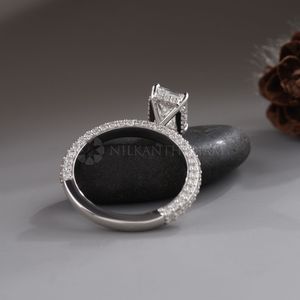 Trendy Design White Gold Pave <b>Ring</b> Baguette Cut Lab Created <b>Diamond</b> <b>Ring</b> with IGI Certified with VVS Clarity for Women for Sale - Product Image 6