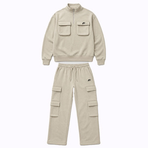 Utility Pocket Quarter Zip Men's Hoodies Jogger Sets Oversized <b>Cargo</b> Streetwear Warm Fleece Sweatshirt Winter Tracksuit Supplier - Product Image 4