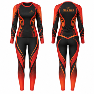Yoga Club Long Sleeve Yoga Set Gradient Color Full Length Mid Waist Spandex Breathable Contrast Binding 2-Piece Crew Neck <b>Mesh</b> - Product Image 1