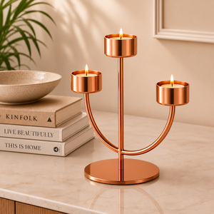 Candelabro de Metal Moderno con Acabado en Cobre de 3 Brazos, Centro de Mesa Decorativo, Decoración Elegante para el Hogar, Candelabro de Alta Calidad - Product Image 2