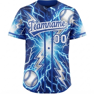Blue Lightning Baseball Jersey Custom Team Uniform Short Sleeve <b>Button</b> Front Sports Shirt for Adult Players - Product Image 1
