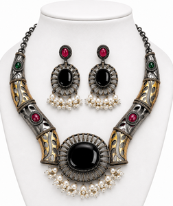 Parure Collier et Boucles d'Oreilles en Laiton Bicolore Oxydé, Gouttes de Turquoise – Bijoux Bohèmes pour Femme, Idéal Cadeau de Fiançailles ou de Mariage - Product Image 6
